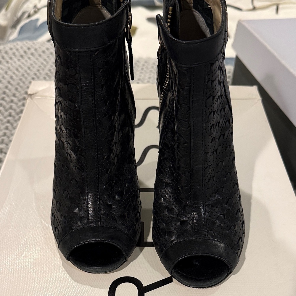 Reiss Black Textured Peep-Toe Ankle Boots